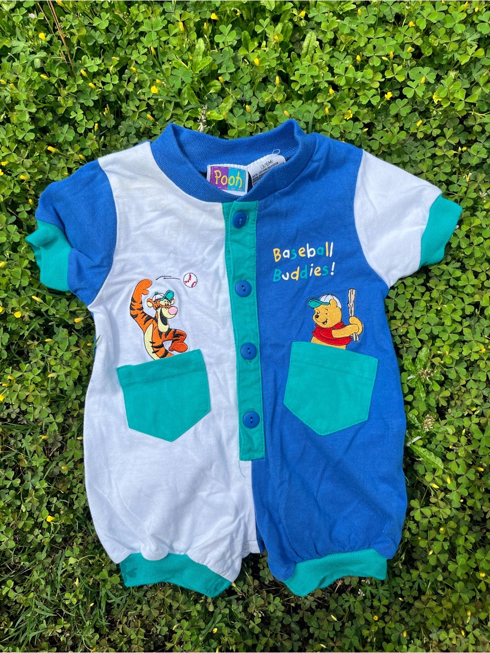 Vintage Pooh and Tigger Baseball Embroidered Romper